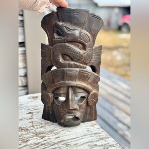 Handcrafted Dark Brown Tribal Mask Sculpture